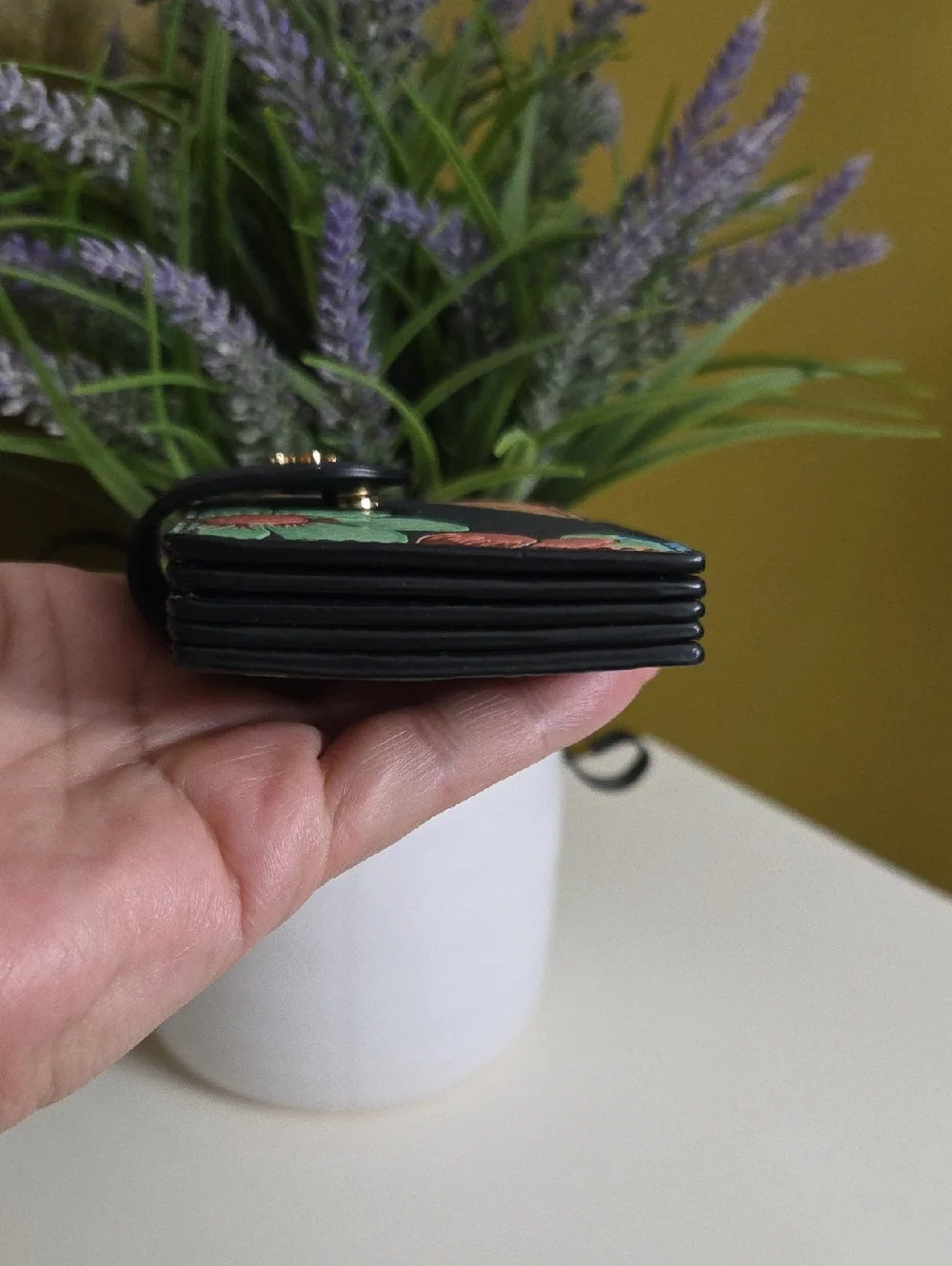 Coach Accordion Card Case  Black Floral  Leather Wallet - Picture 6 of 11